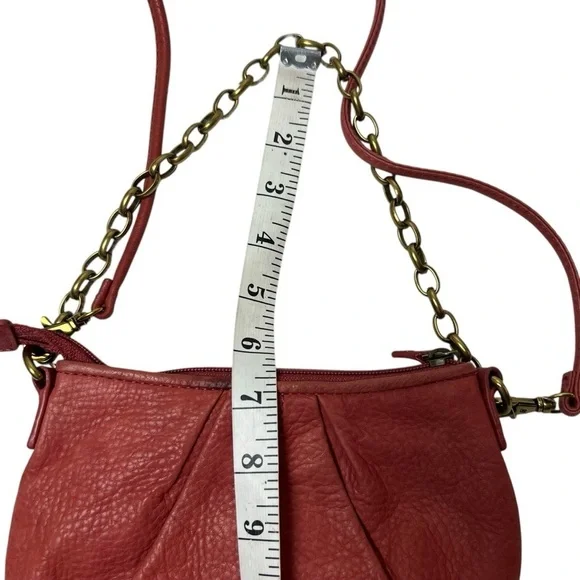 Fossil Crossbody Bag Convertible Leather & Chain Hand Shoulder Purse Orange/Red - Picture 7 of 10